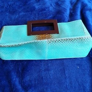 Aqua and brown clutch